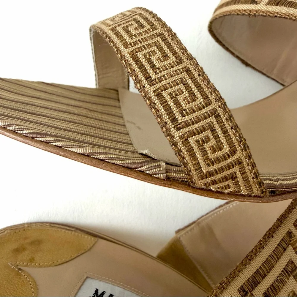 MANOLO BLAHNIK | Y2K Woven Greek Key Mule Heels Brown EU 39 Italy